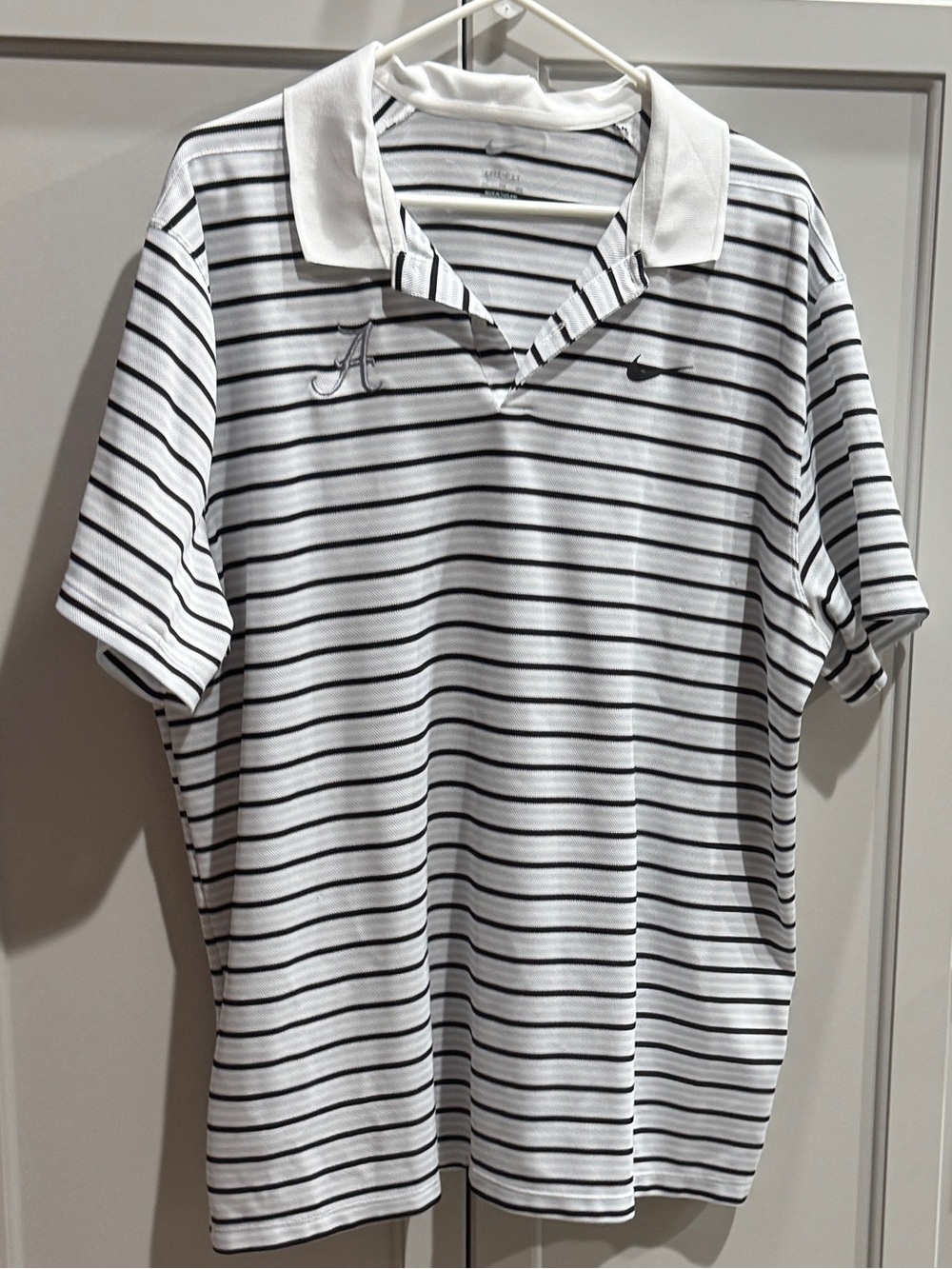 Nike Dri-Fit Alabama Crimson Tide Striped White Polo Shirt with Black Lines